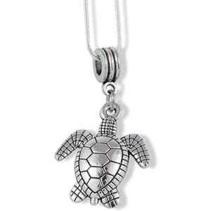 Large Silver Colored Sea Turtle Charm Chain Necklace